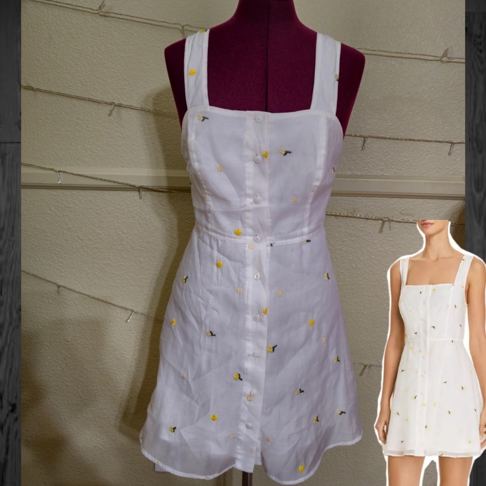 The East Order 'Emilia' Embroidered Floral Button Up  White Mini Dress w Lining